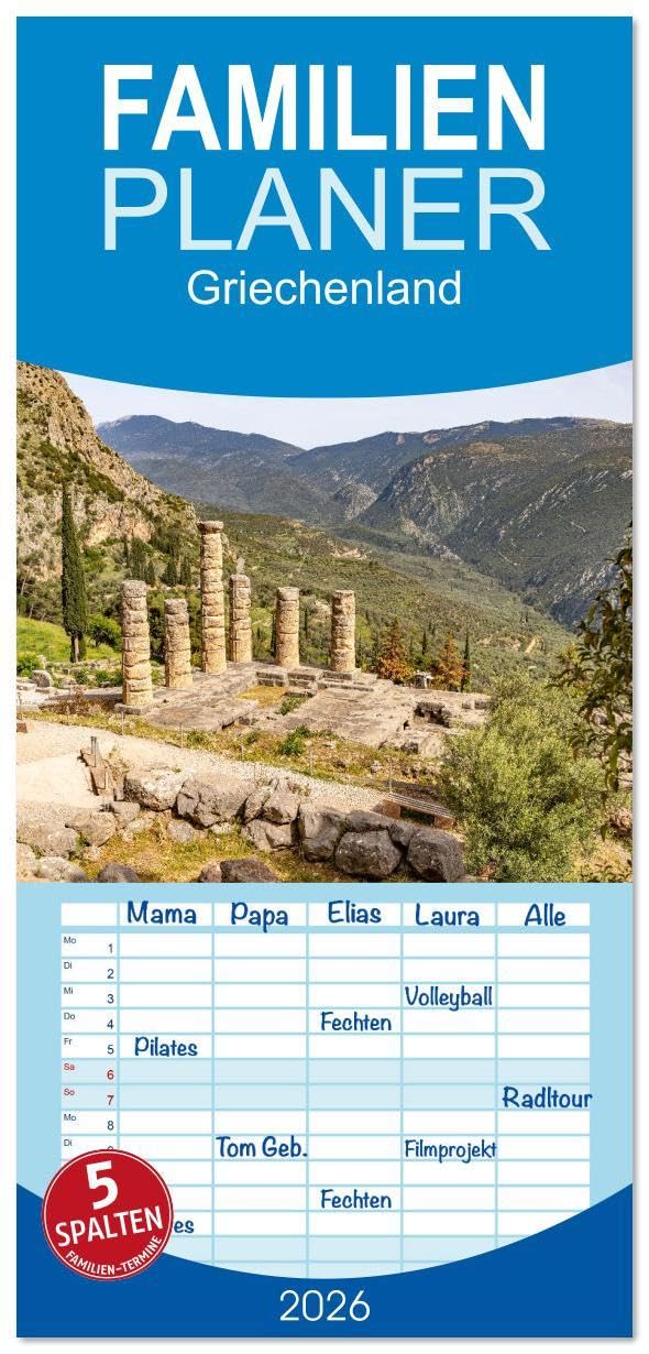 Familienplaner 2026 - Griechenland mit 5 Spalten (Wandkalender, 21 x 45 cm) CALVENDO: 12 Monate mit einigen der schönsten Höhepunkte im faszinierenden Griechenland. (CALVENDO Orte) Leisure, Home & Garden