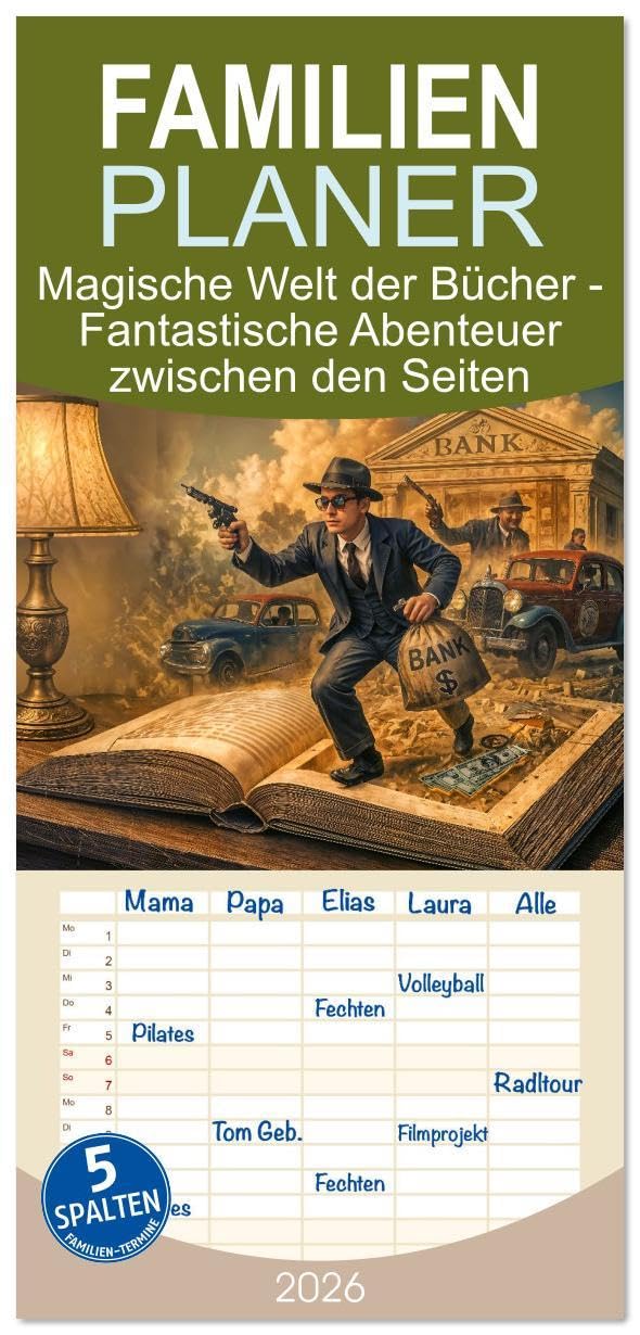 Familienplaner 2026 - Magische Welt der Bücher - Fantastische Abenteuer zwischen den Seiten mit 5 Spalten (Wandkalender, 21 x 45 cm) CALVENDO: Ein ... zum Leben erwachen. (CALVENDO Wissenschaft) Film, Art & Culture