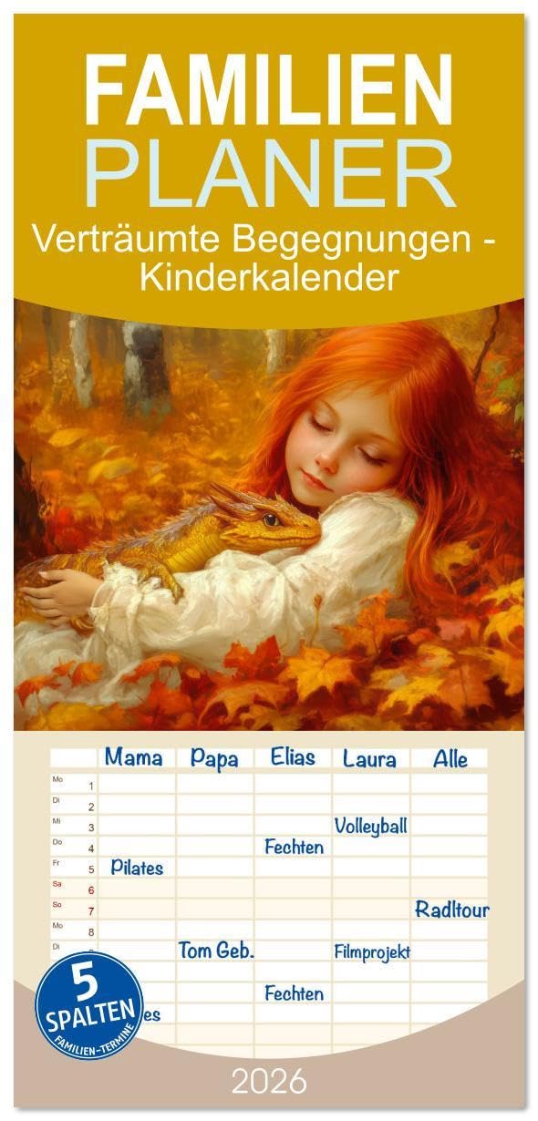 Familienplaner 2026 - Verträumte Begegnungen - Kinderkalender mit 5 Spalten (Wandkalender, 21 x 45 cm) CALVENDO: Fantasievolle Märchenwerke (CALVENDO Kunst) Leisure, Home & Garden