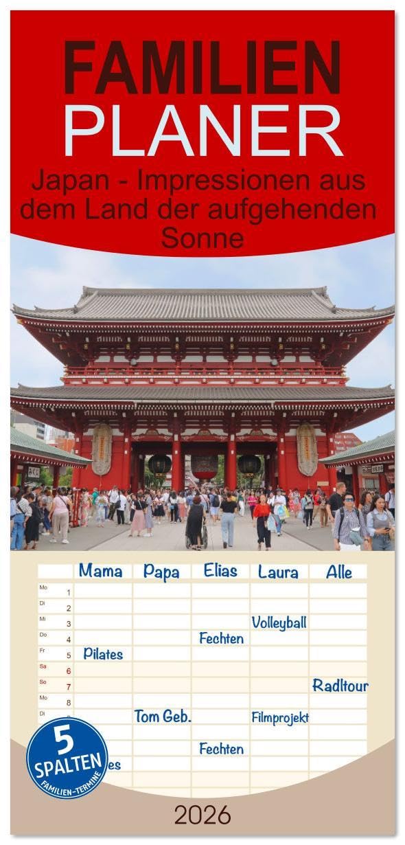 Familienplaner 2026 - Japan - Impressionen aus dem Land der aufgehenden Sonne mit 5 Spalten (Wandkalender, 21 x 45 cm) CALVENDO: Impressionen von den Hotspots in Japan (CALVENDO Orte) Leisure, Home & Garden