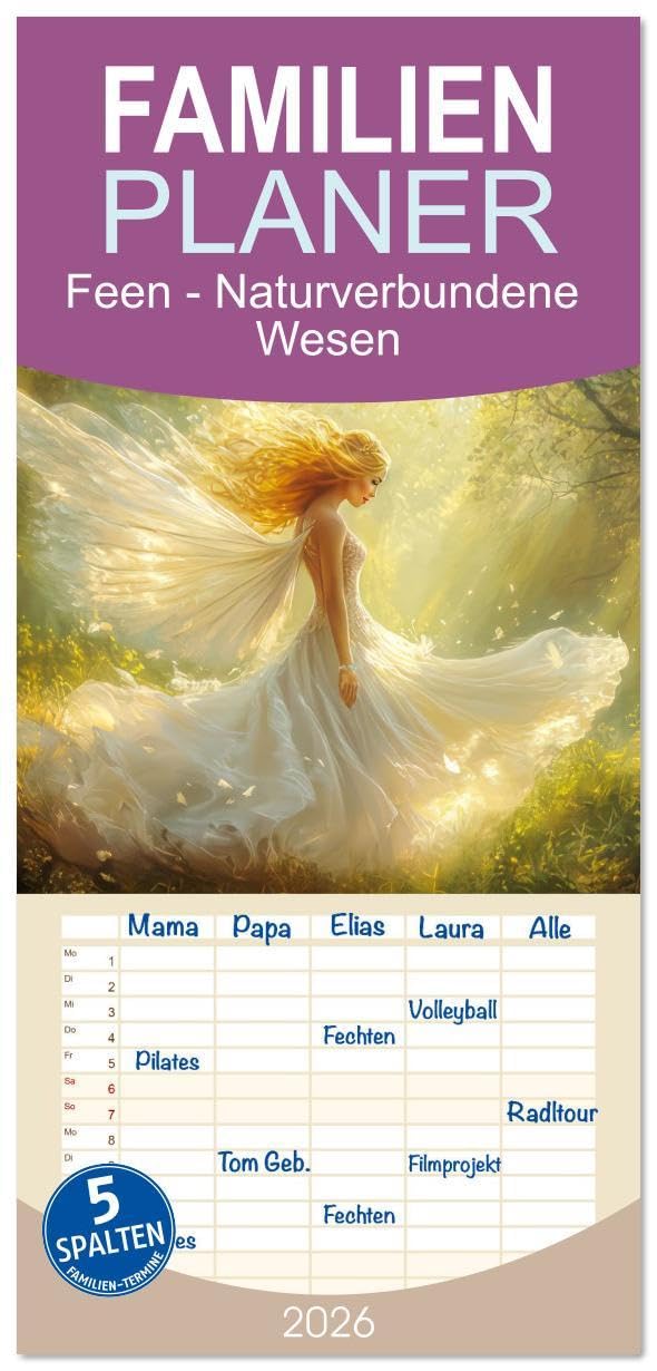 Familienplaner 2026 - Feen - Naturverbundene Wesen mit 5 Spalten (Wandkalender, 21 x 45 cm) CALVENDO: Anmutige Feen (CALVENDO Kunst) Leisure, Home & Garden