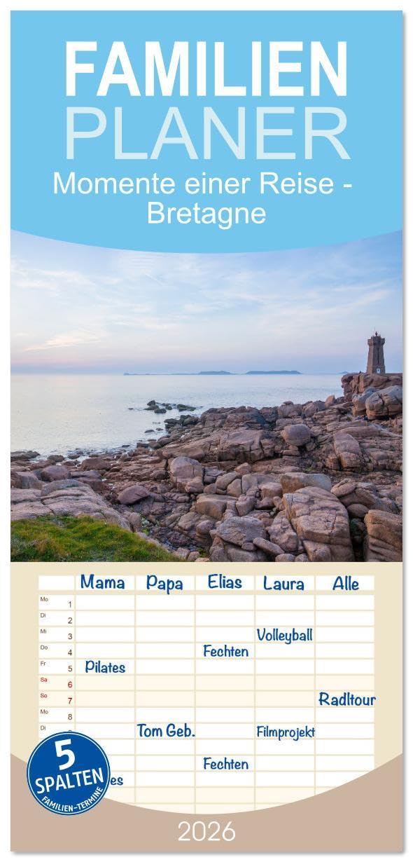 Familienplaner 2026 - Momente einer Reise - Bretagne mit 5 Spalten (Wandkalender, 21 x 45 cm) CALVENDO: Eine Region voller Kontraste (CALVENDO Orte) Leisure, Home & Garden