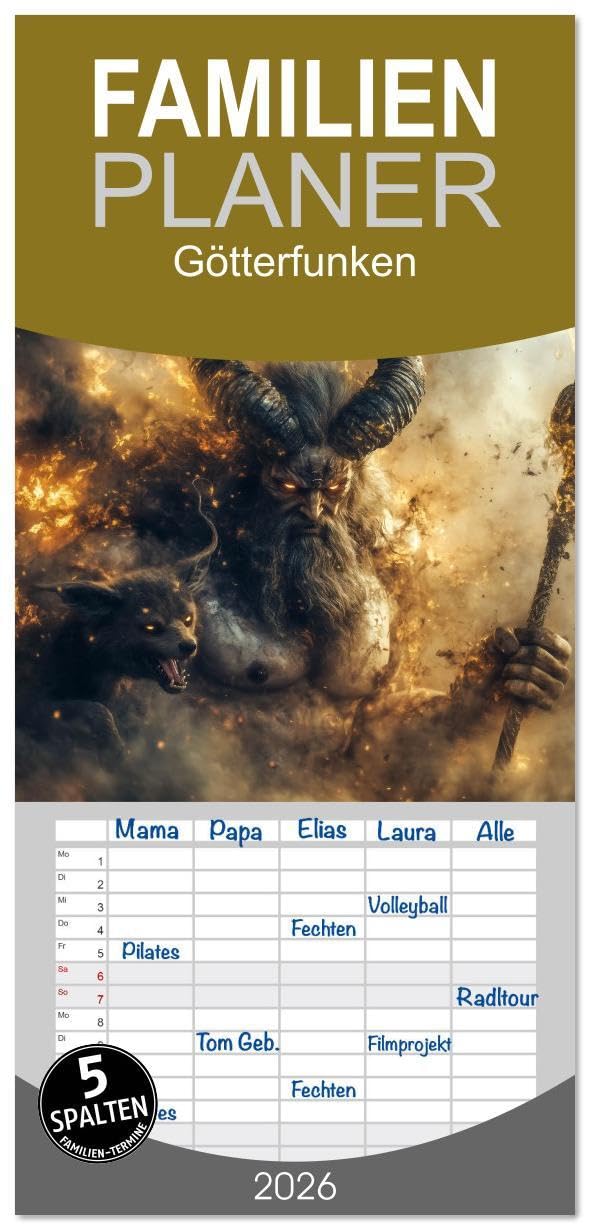 Familienplaner 2026 - Götterfunken mit 5 Spalten (Wandkalender, 21 x 45 cm) CALVENDO: Neben den zwölf olympischen Göttern gibt es Titanen, Halbgötter ... Tugenden stehen. (CALVENDO Glaube) Travel Guides