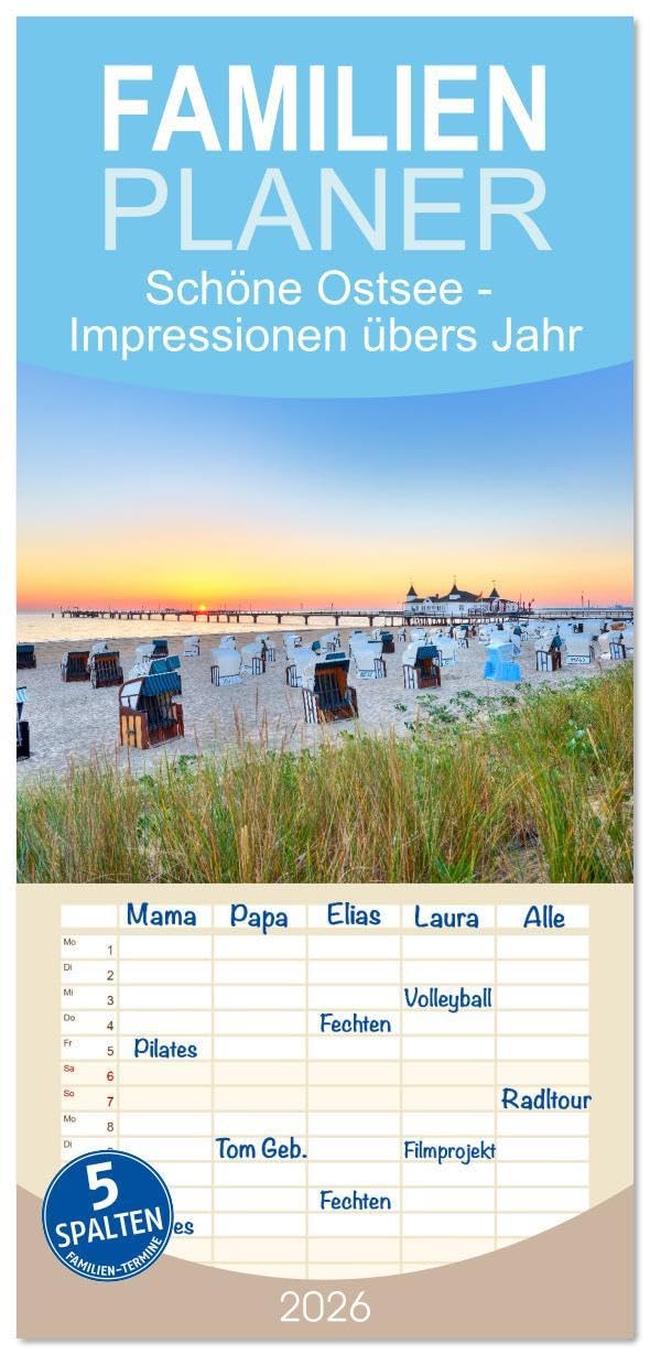 Familienplaner 2026 - Schöne Ostsee - Impressionen übers Jahr mit 5 Spalten (Wandkalender, 21 x 45 cm) CALVENDO: Im Eis, im Sturm oder im Sonnenaufgang - wunderschöne Ostseebilder. (CALVENDO Natur) Leisure, Home & Garden