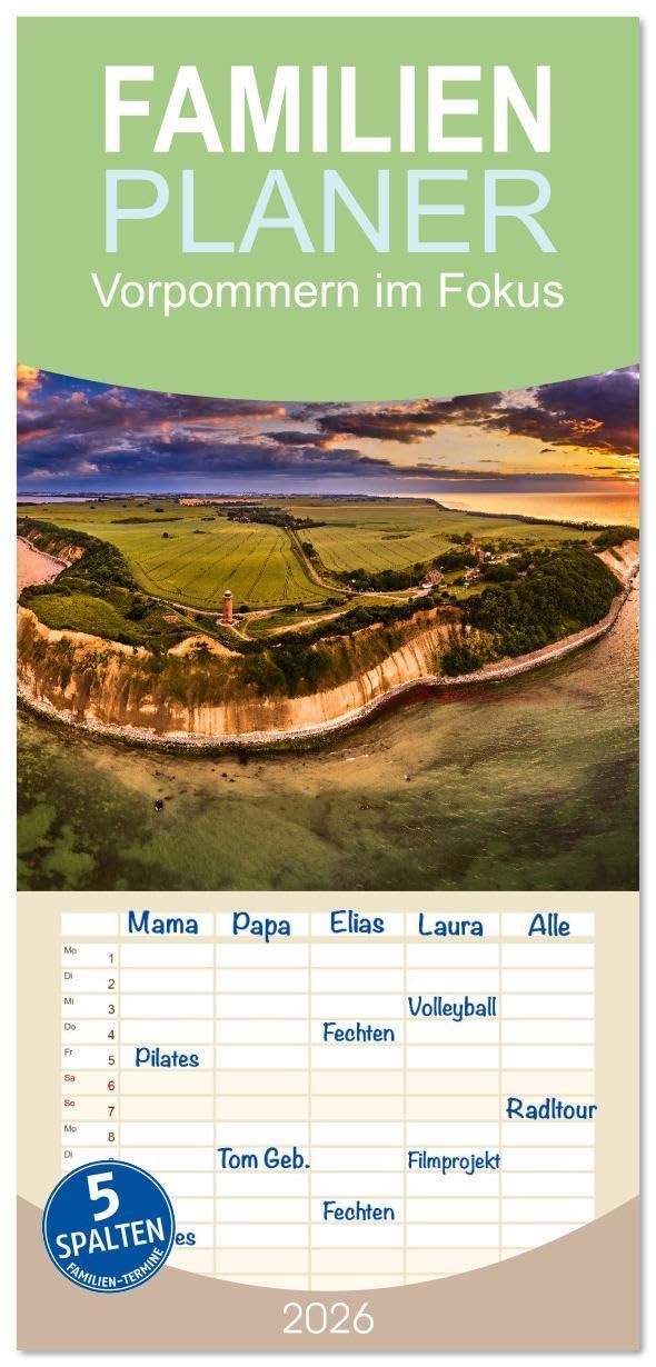 Familienplaner 2026 - Vorpommern im Fokus mit 5 Spalten (Wandkalender, 21 x 45 cm) CALVENDO: Zwölf eindrucksvolle Fotografien, die die einzigartige ... bis historische Altrstädte. (CALVENDO Orte) Leisure, Home & Garden