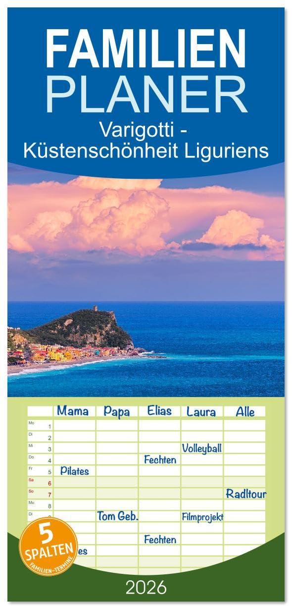Familienplaner 2026 - Varigotti - Küstenschönheit Liguriens mit 5 Spalten (Wandkalender, 21 x 45 cm) CALVENDO: Ein Wandkalender präsentiert das ... Varigotti in Italien. (CALVENDO Orte) Leisure, Home & Garden