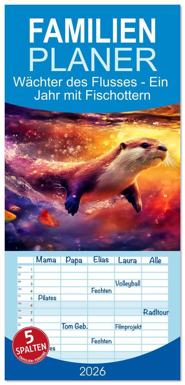 Familienplaner 2026 - Wächter des Flusses - Ein Jahr mit Fischottern mit 5 Spalten (Wandkalender, 21 x 45 cm) CALVENDO: Otterglück zum Dahinschmelzen! (CALVENDO Tiere) Film, Art & Culture