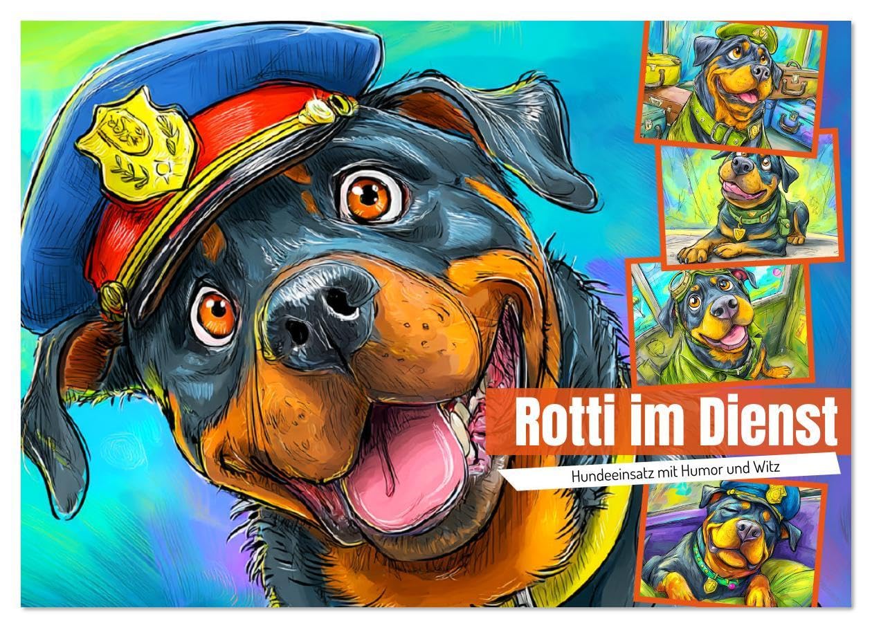 Rotti im Dienst. Hundeeinsatz mit Humor und Witz (Wandkalender 2026 DIN A2 quer), CALVENDO Monatskalender: Ein witziger Cartoon-Kalender zeigt ... als Polizei- und Militärhund (CALVENDO Tiere) Living & Furnishing