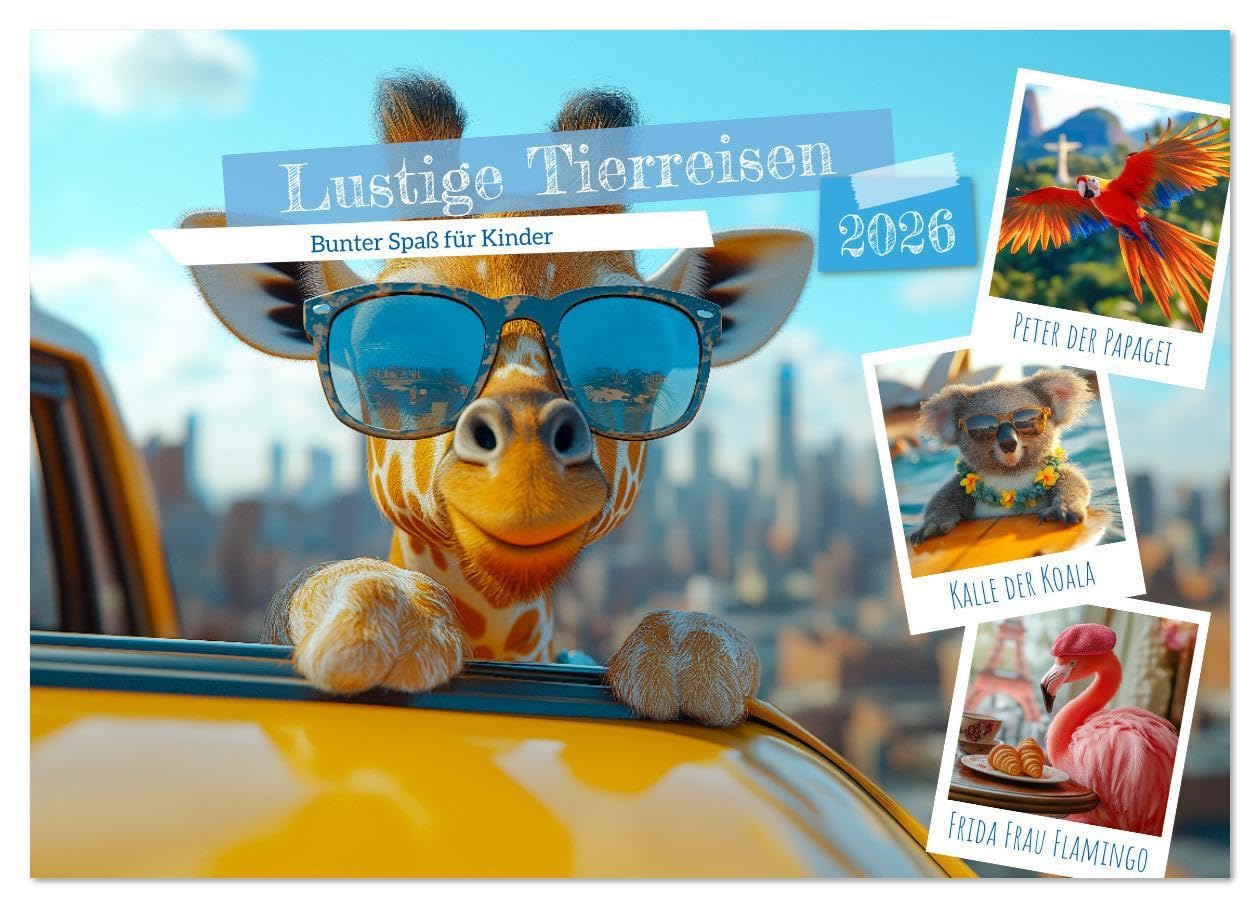 Lustige Tierreisen - Bunter Spaß für Kinder (Wandkalender 2026 DIN A2 quer), CALVENDO Monatskalender: Tierischer Reisespaß für Kinder: Ein ... Tieren auf großer Weltreise (CALVENDO Tiere) Leisure, Home & Garden