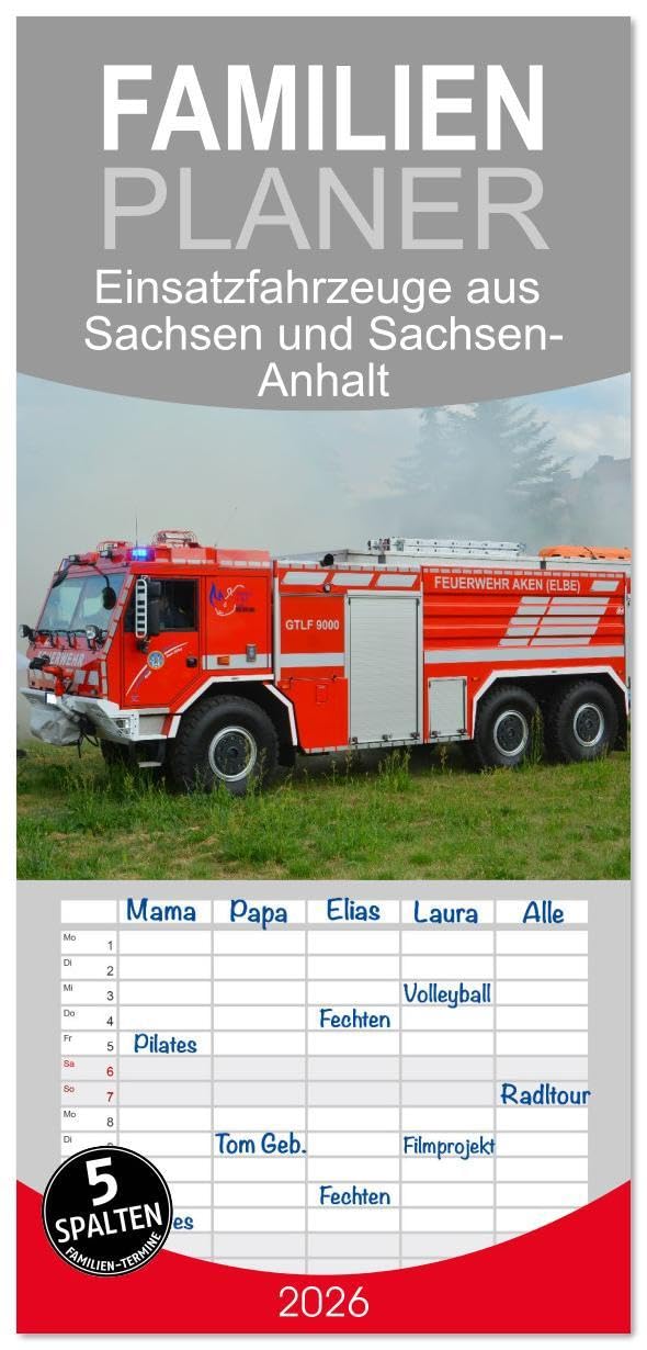 Familienplaner 2026 - Einsatzfahrzeuge aus Sachsen und Sachsen-Anhalt mit 5 Spalten (Wandkalender, 21 x 45 cm) CALVENDO: Ein Querschnitt der ... und Sachsen-Anhalt. (CALVENDO Technologie) Business & Technology
