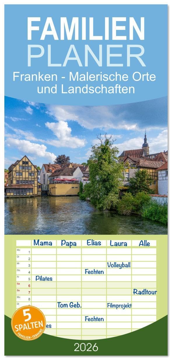 Familienplaner 2026 - Franken - Malerische Orte und Landschaften mit 5 Spalten (Wandkalender, 21 x 45 cm) CALVENDO: Entdecken Sie die charmante Region ... und historischen Städten (CALVENDO Orte) Film, Art & Culture