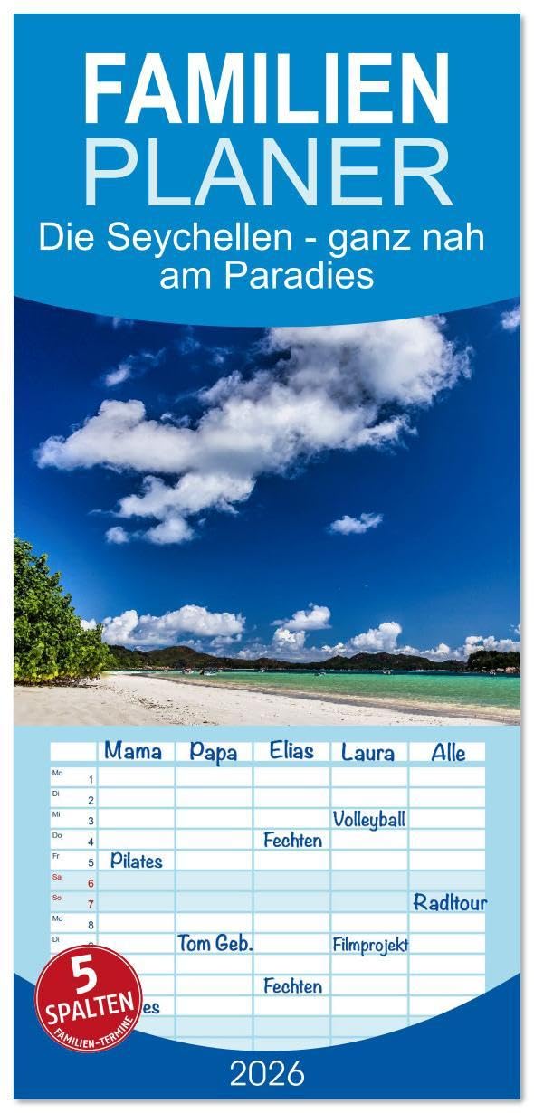 Familienplaner 2026 - Die Seychellen - ganz nah am Paradies mit 5 Spalten (Wandkalender, 21 x 45 cm) CALVENDO: Die Seychellen sind mit ihrer ... Ausflugsentscheidung abnimmt. (CALVENDO Orte) Leisure, Home & Garden