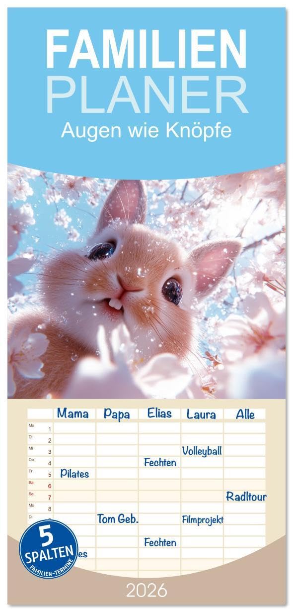 Familienplaner 2026 - Augen wie Knöpfe mit 5 Spalten (Wandkalender, 21 x 45 cm) CALVENDO: Augen wie Knöpfe ist eine zauberhafte Sammlung von Momenten, ... in die Kamera schauen. (CALVENDO Tiere) Travel Guides