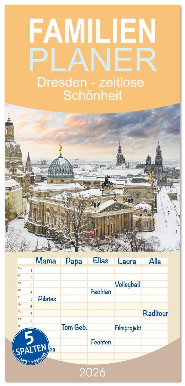Familienplaner 2026 - Dresden - zeitlose Schönheit mit 5 Spalten (Wandkalender, 21 x 45 cm) CALVENDO: Erleben Sie Dresden jeden Tag neu mit unserem ... direkt in Ihr Zuhause bringt! (CALVENDO Orte) Leisure, Home & Garden