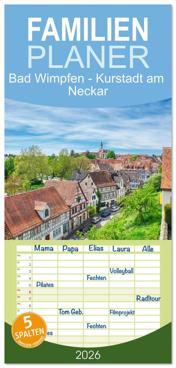 Familienplaner 2026 - Bad Wimpfen - Kurstadt am Neckar mit 5 Spalten (Wandkalender, 21 x 45 cm) CALVENDO: Spaziergang durch die Altstadt von Bad Wimpfen (CALVENDO Orte) German history