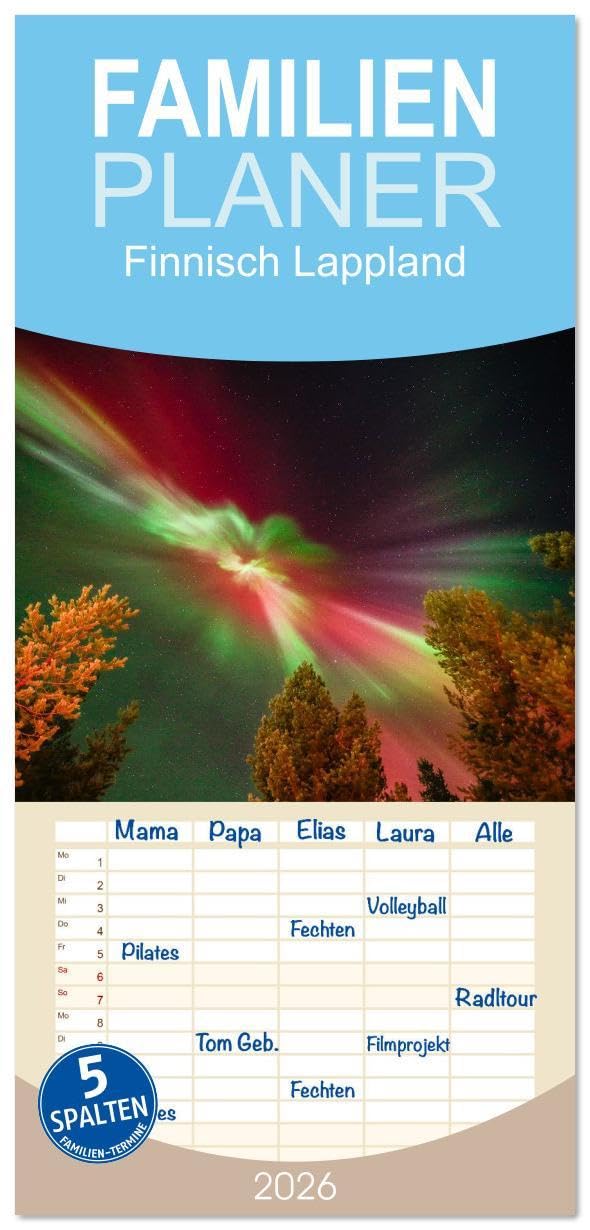 Familienplaner 2026 - Finnisch Lappland mit 5 Spalten (Wandkalender, 21 x 45 cm) CALVENDO: Weite Natur, Rentiere und Polarlichter: Für alle ... Begleiter durchs ganze Jahr! (CALVENDO Natur) Leisure, Home & Garden