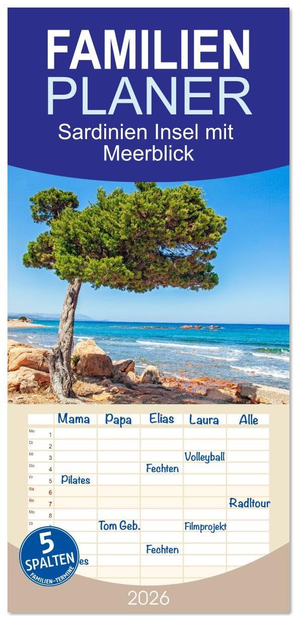Familienplaner 2026 - Sardinien Insel mit Meerblick mit 5 Spalten (Wandkalender, 21 x 45 cm) CALVENDO: Der Blick auf das Meer ist einfach atemberaubend. (CALVENDO Natur) Leisure, Home & Garden