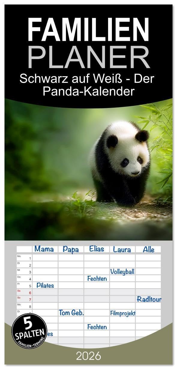 Familienplaner 2026 - Schwarz auf Weiß - Der Panda-Kalender mit 5 Spalten (Wandkalender, 21 x 45 cm) CALVENDO: „Pandas im Glück“ - Ein Jahr zwischen Bambus und Behaglichkeit! (CALVENDO Tiere) Social Sciences