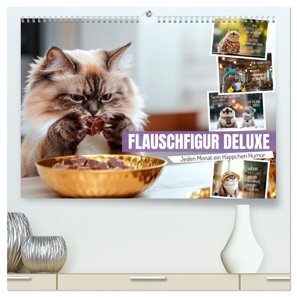FLAUSCHFIGUR DELUXE Jeden Monat ein Häppchen Humor (hochwertiger Premium Wandkalender 2026 DIN A2 quer), Kunstdruck in Hochglanz Living & Furnishing