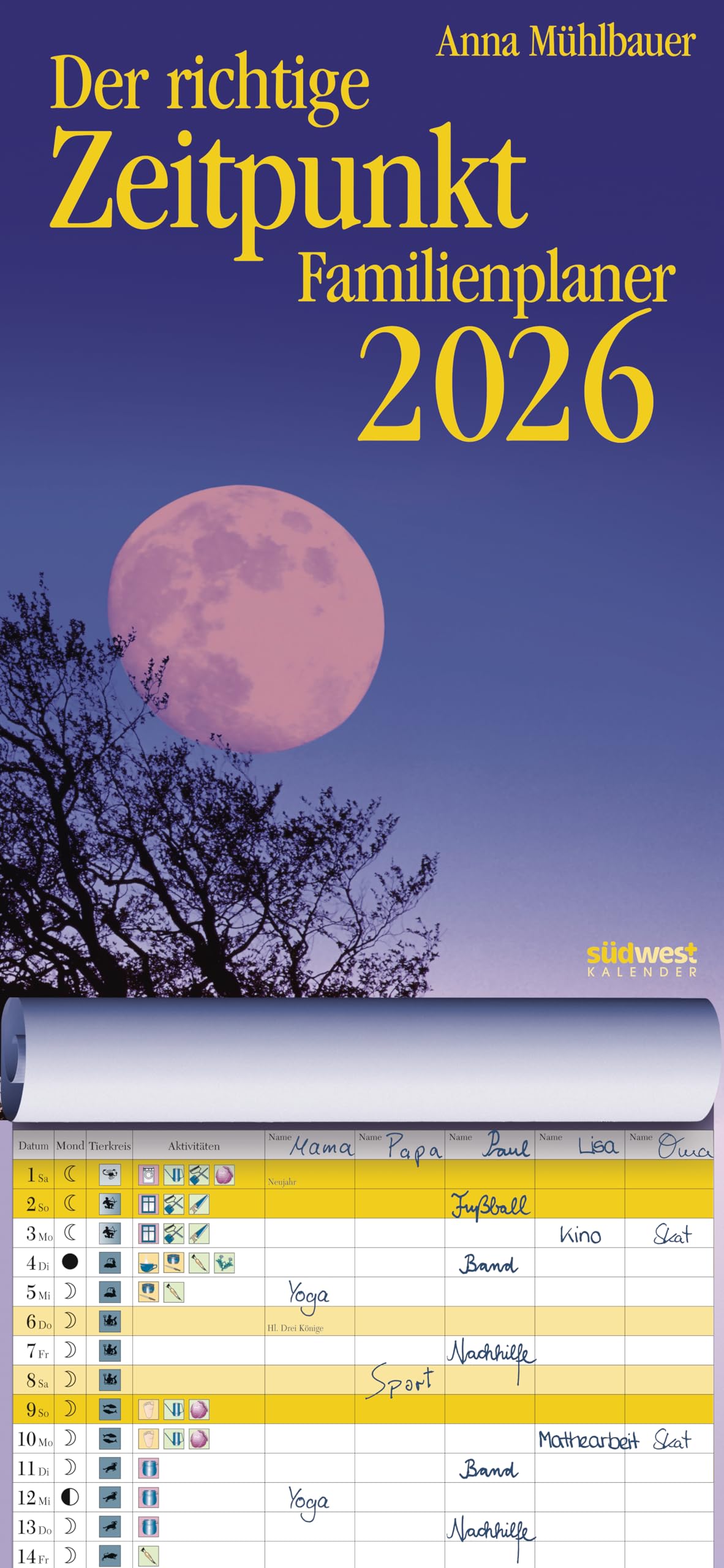 Der richtige Zeitpunkt Familienplaner 2026 - Monats-Wandkalender zum Aufhängen, mit Spiralbindung, 22,4 x 48,5 cm Leisure, Home & Garden
