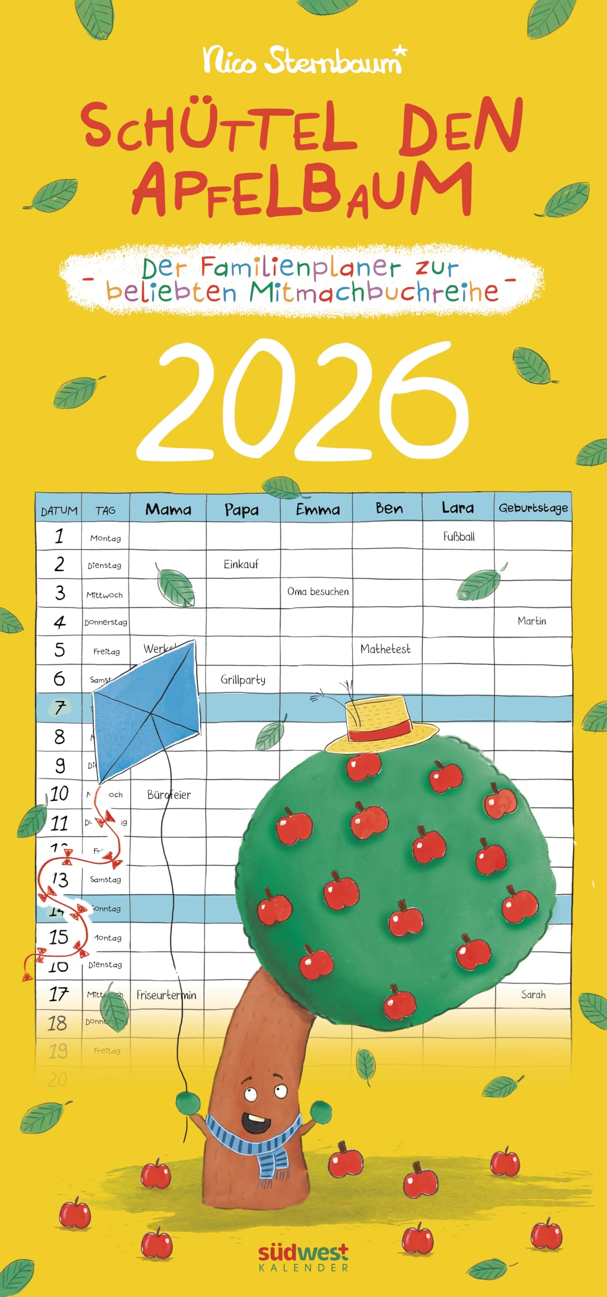 Schüttel den Apfelbaum - der Familienplaner zur beliebten Mitmachbuchreihe von Nico Sternbaum - Monats-Wandkalender 2026 zum Aufhängen, mit ... "Wink dem Wal", "Kitzel den Kakadu" und mehr Partnership & Love