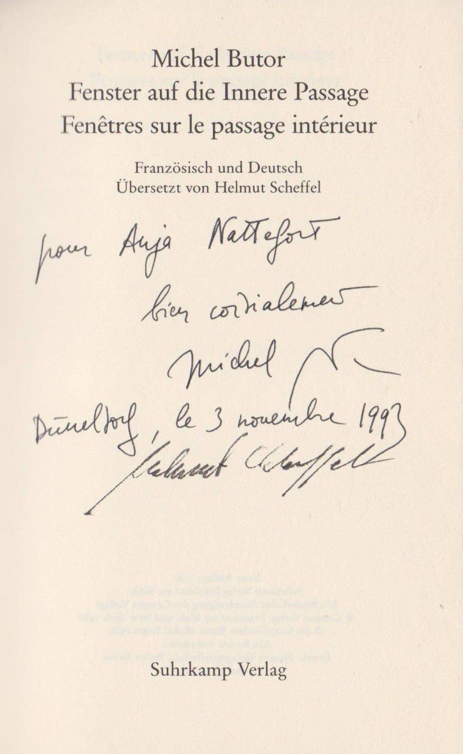 Fenster auf die Innere Passage. Fenêtres sur le passage intérieur: Französisch und Deutsch. Übersetzt von Helmut Scheffel (Bibliothek Suhrkamp) Books
