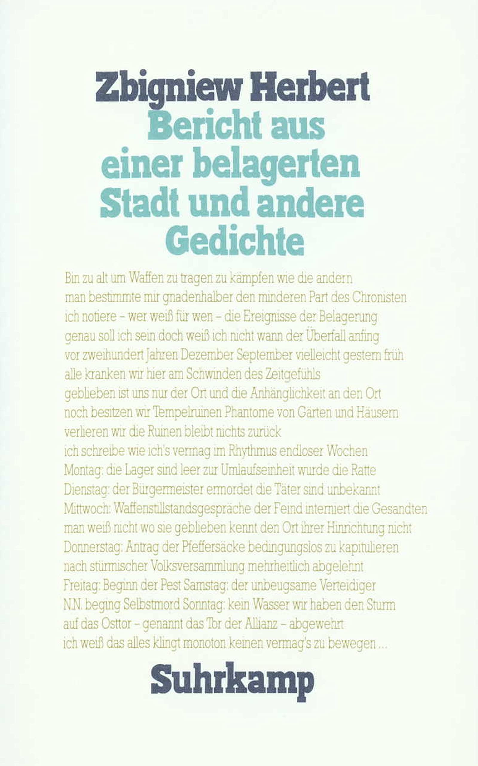 Bericht aus einer belagerten Stadt und andere Gedichte Poetry