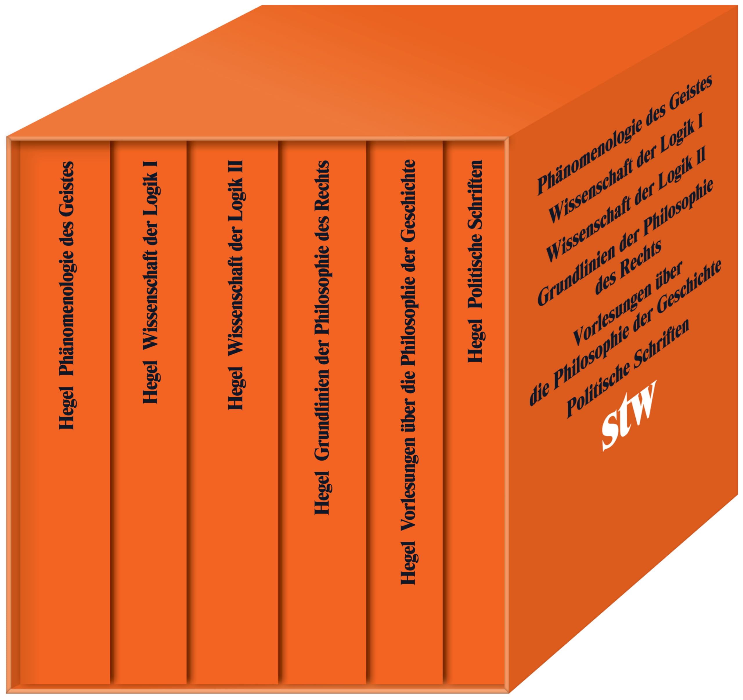 Die Hauptwerke: Phänomenologie des Geistes. Wissenschaft der Logik I. Wissenschaft der Logik II.Grundlinien der Philosophie des Rechts. Politische Schriften. Vorlesungen über die Philosophie der Geschichte. Philosophy