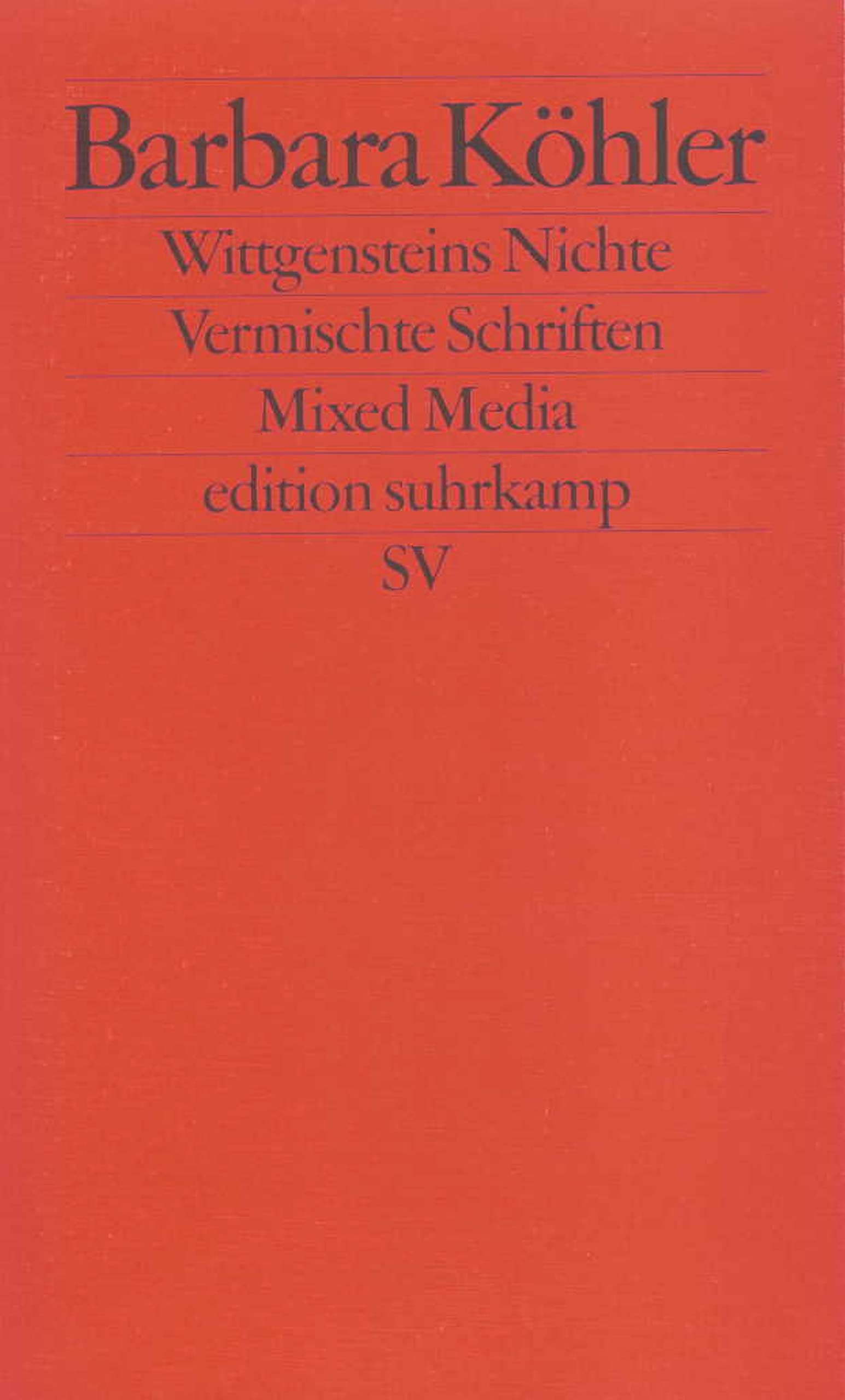 Wittgensteins Nichte: Vermischte Schriften. Mixed Media (edition suhrkamp) Contemporary literature