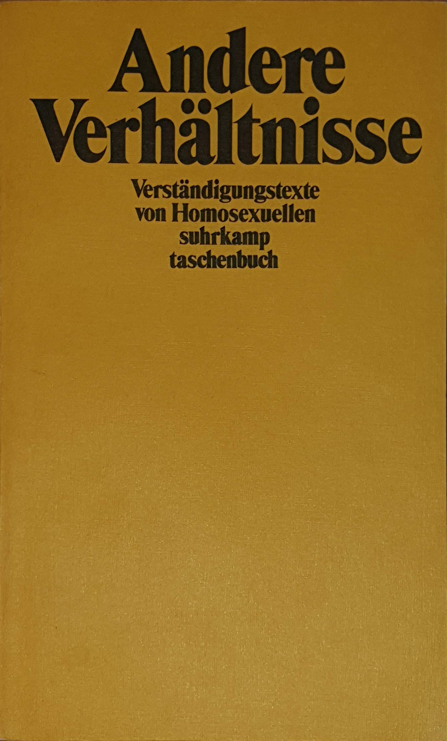 Andere Verhältnisse: Verständigungstexte von Homosexuellen (Suhrkamp Taschenbücher) Social Sciences