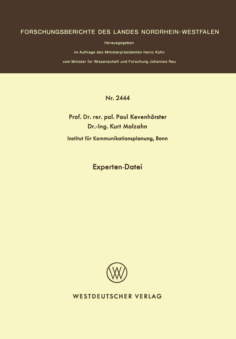 Experten-Datei (Forschungsberichte des Landes Nordrhein-Westfalen, Band 2444) Law