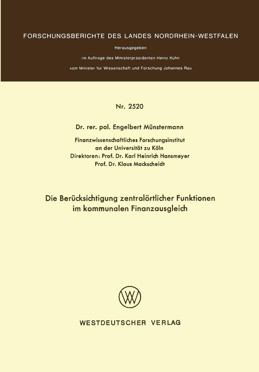 Die Berücksichtigung zentralörtlicher Funktionen im kommunalen Finanzausgleich Law