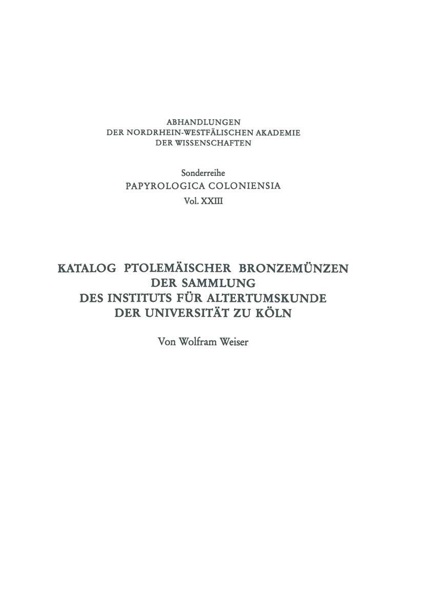 Katalog Ptolemäischer Bronzemünzen der Sammlung des Instituts für Altertumskunde der Universität zu Köln book