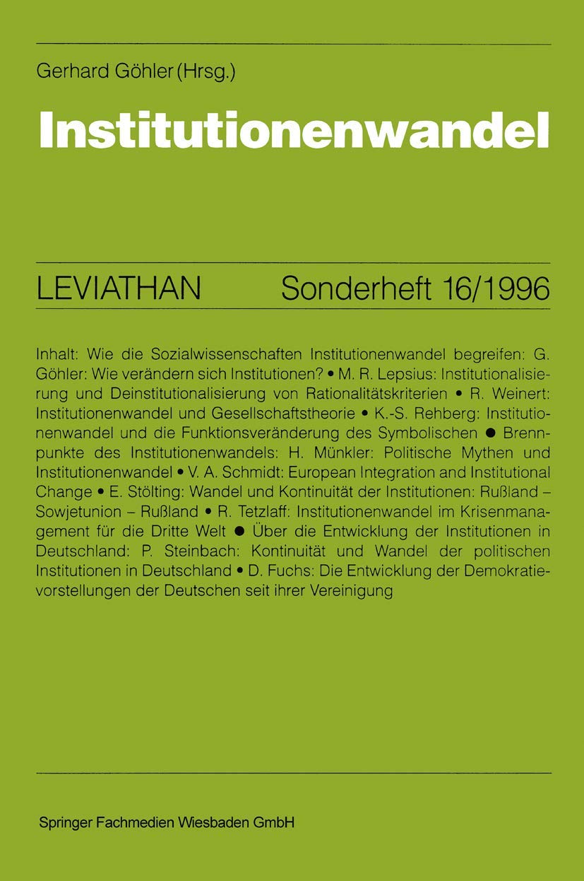 Institutionenwandel (Leviathan Sonderhefte) (German Edition): Ein Beitr. in engl. Sprache (Leviathan Sonderhefte, 16, Band 16) Law