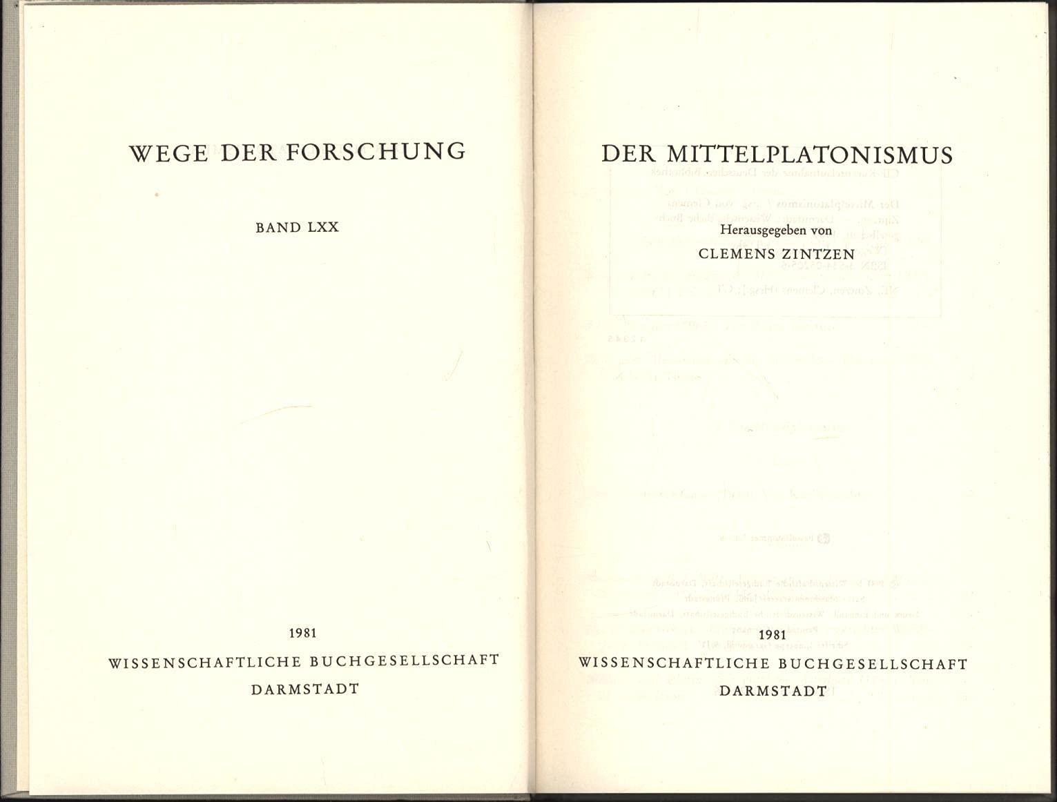 Der Mittelplatonismus (Wege der Forschung) Books