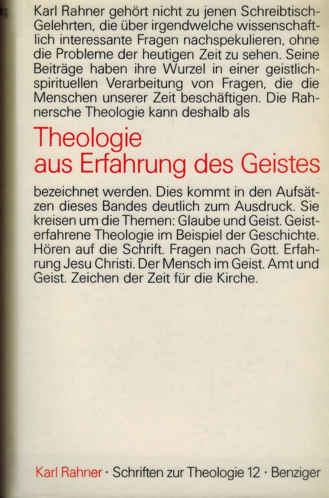 Schriften zur Theologie, Bd.12, Theologie aus Erfahrung des Geistes Religion & Esotericism