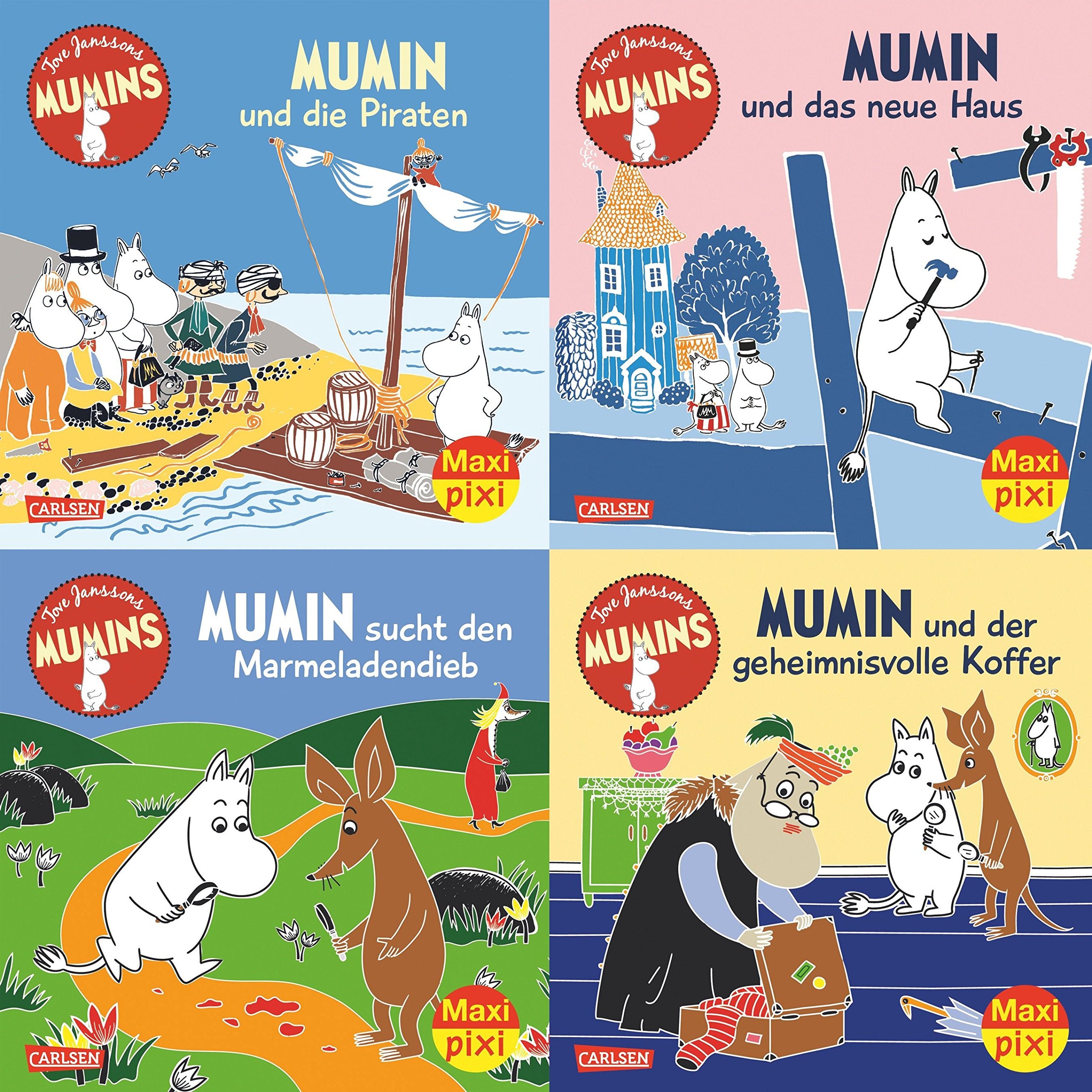 Die Mumins (4x1 Exemplar): Mumin und die Piraten; Mumin und das neue Haus; Mumin sucht den Marmeladendieb; Mumin und der geheimnisvolle Koffer (Maxi-Pixi-4er-Set) Novels & Short Stories