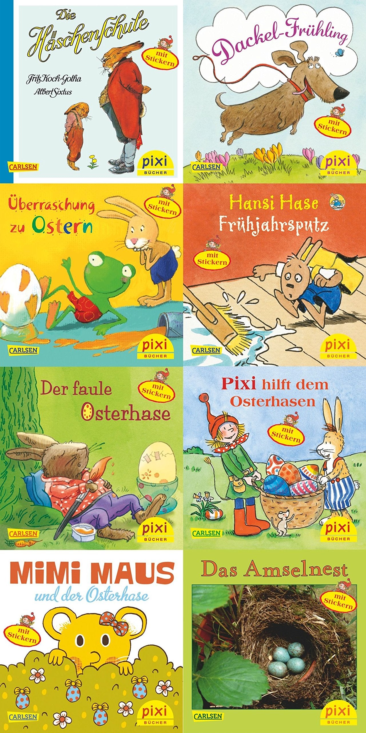 Pixi-8er-Set 221: Pixi mit Hasen Hühnern und Stickern (8x1 Exemplar): Überraschung zu Ostern; Dackel-Frühling; Hansi Hase - Frühjahrsputz; Der faule ... dem Osterhasen; Mimi Maus und der Osterhase Non-fiction