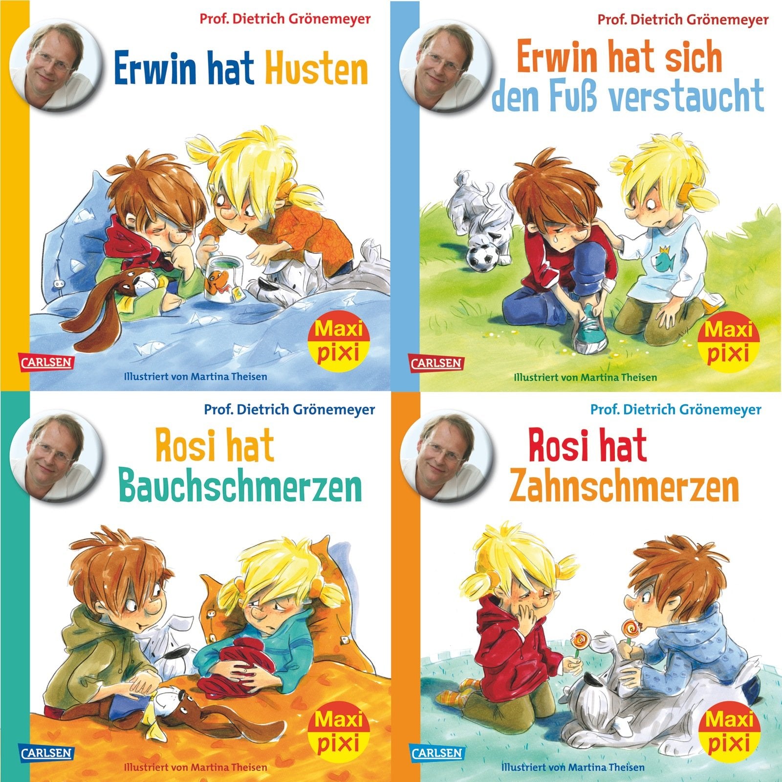 Prof.Grönemeyers Erwin-Geschichten (4x5 Exemplare): Erwin hat Husten; Erwin hat sich den Fuß verstaucht; Rosi hat Bauschmerzen ; Rosi hat Zahnschmerzen (Maxi-Pixi-Box, Band 30) Non-fiction