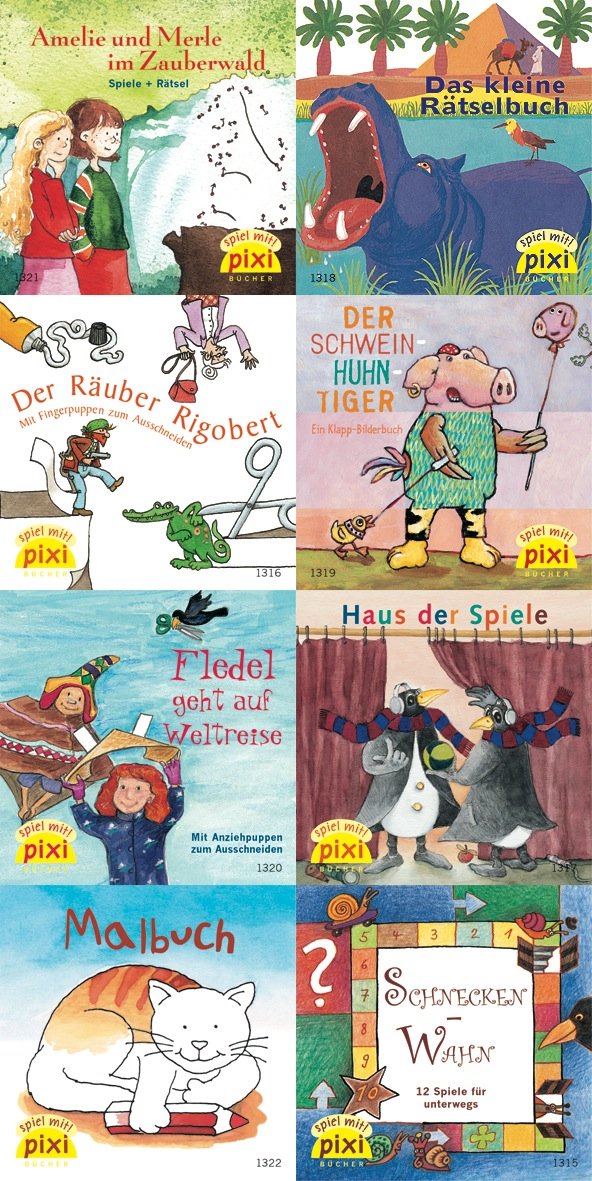Pixi-Bücher: Pixi-Serie Nr. 148: Spielen, Malen, Raten mit Pixi: Fledel geht auf Weltreise; Amelie und Merle im Zauberwald; Schneckenwahn; Das kleine ... Schwein-Huhn-Tiger; Malbuch; Haus der Spiele Children's books