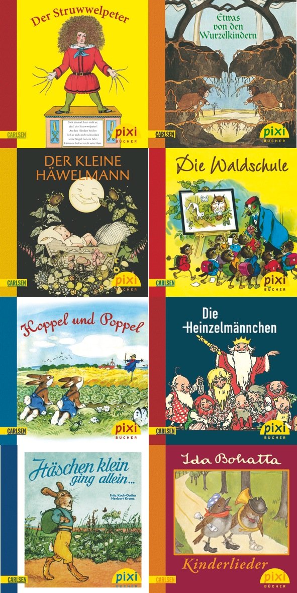 Pixi-Serie Nr. 194: Pixis Nostalgie-Bilderbücher: Der Struwelpeter; Der kleine Häwelmann; Etwas von den Wurzelkindern, Die Waldschule; Hoppel und ... Hänschen klein ging allein ...; Kinderlieder Children's books