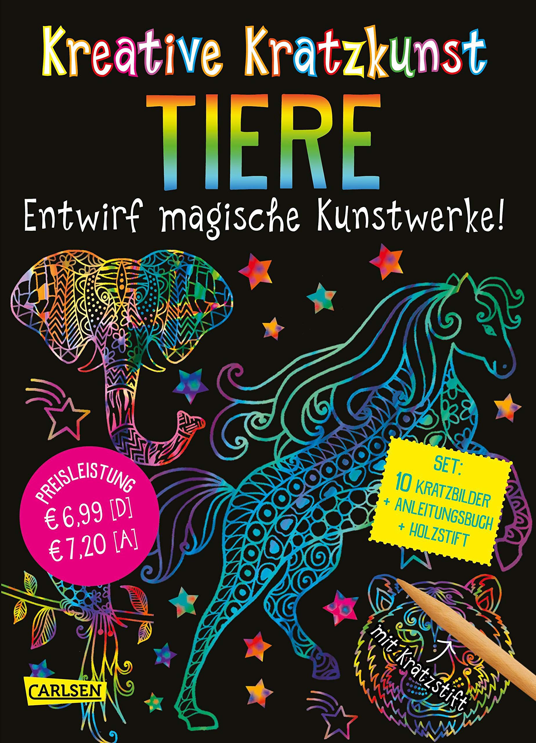 Kreative Kratzkunst: Tiere: Set mit 10 Kratzbildern, Anleitungsbuch und Holzstift: Entwirf magische Kunstwerke!. Set:10 Kratzbilder, Anleitungsbuch, Holzstift Non-fiction