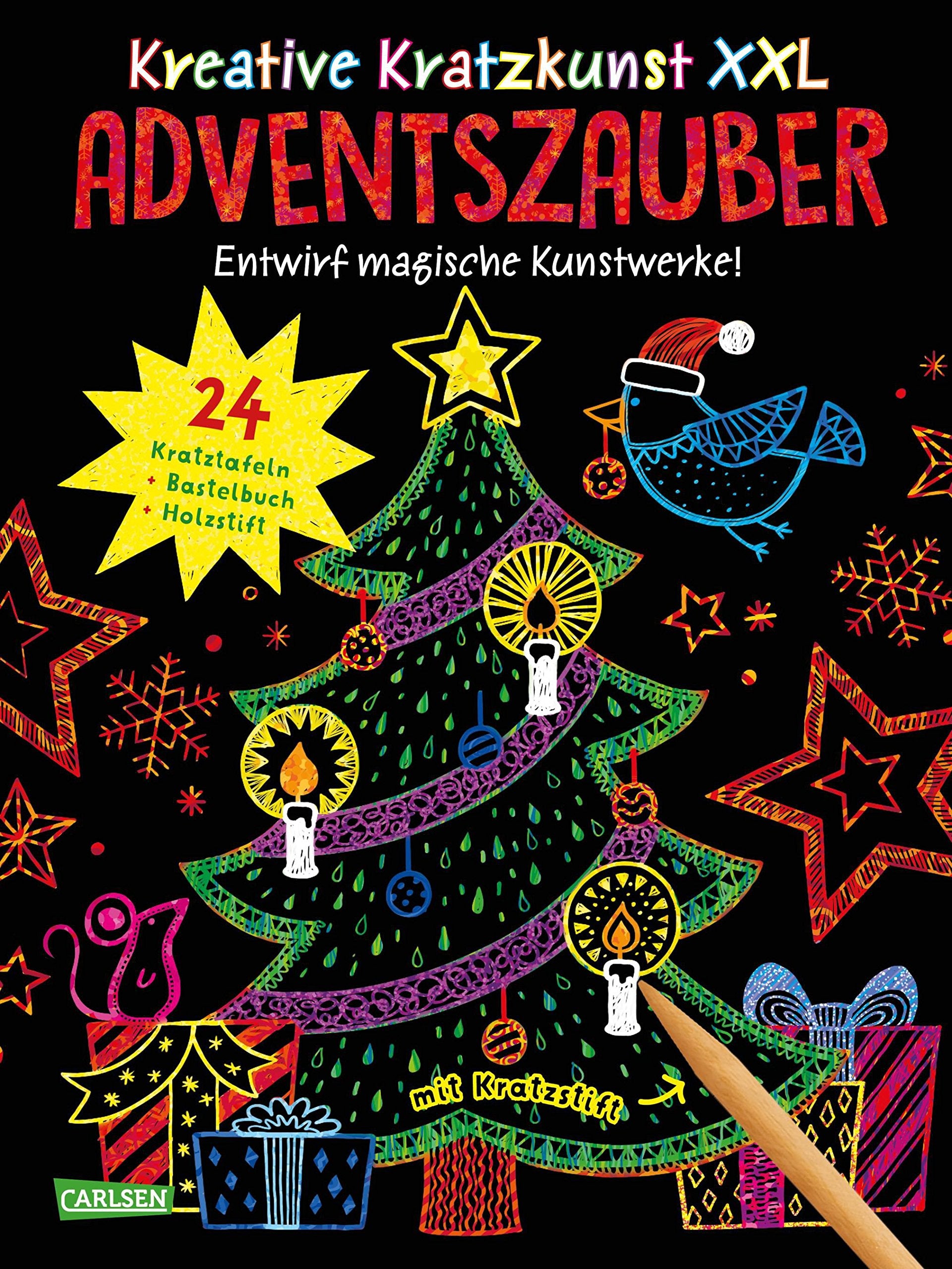 Kreative Kratzkunst XXL: Adventszauber: Set mit 24 Kratzbildern, Anleitungsbuch und Holzstift Non-fiction