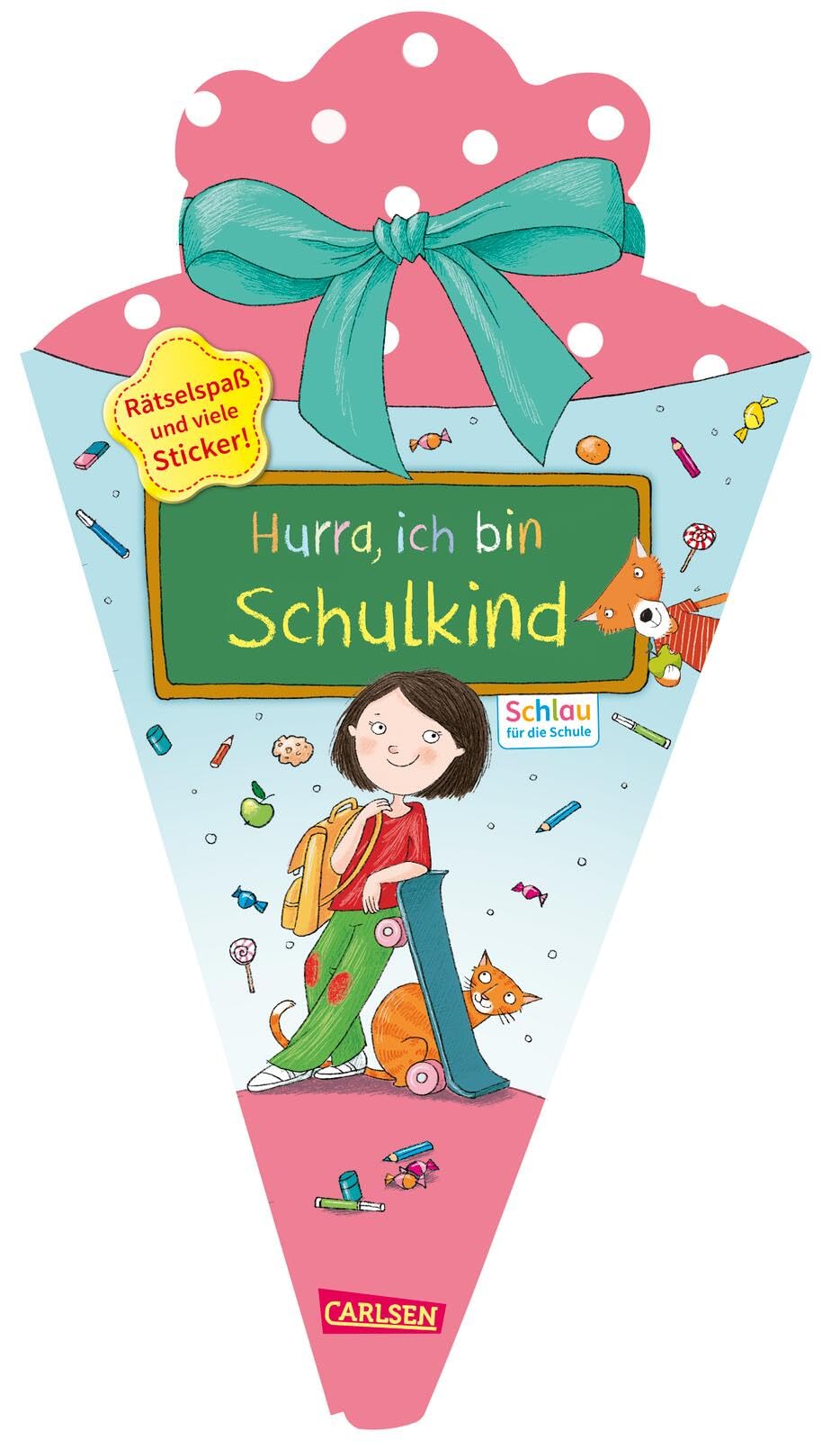 Schlau für die Schule: Hurra, ich bin Schulkind (Schultüte rosa/blau): Rätselspaß und viele Sticker | Rätselbuch zum Knobeln, Malen und Schreiben ab 5 Jahren, formgestanzt als Schultüte Non-fiction