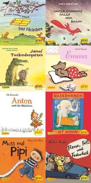 Pixi-Bundle 8er Serie 206: Bilderbuchstars: Nasebohren ist schön; Vater Eichhorn fällt vom Baum; Das Päckchen; James Tierkindergarten; Emma; Muss mal ... und die Mädchen; Flosse, Fell und Federbett Children's books