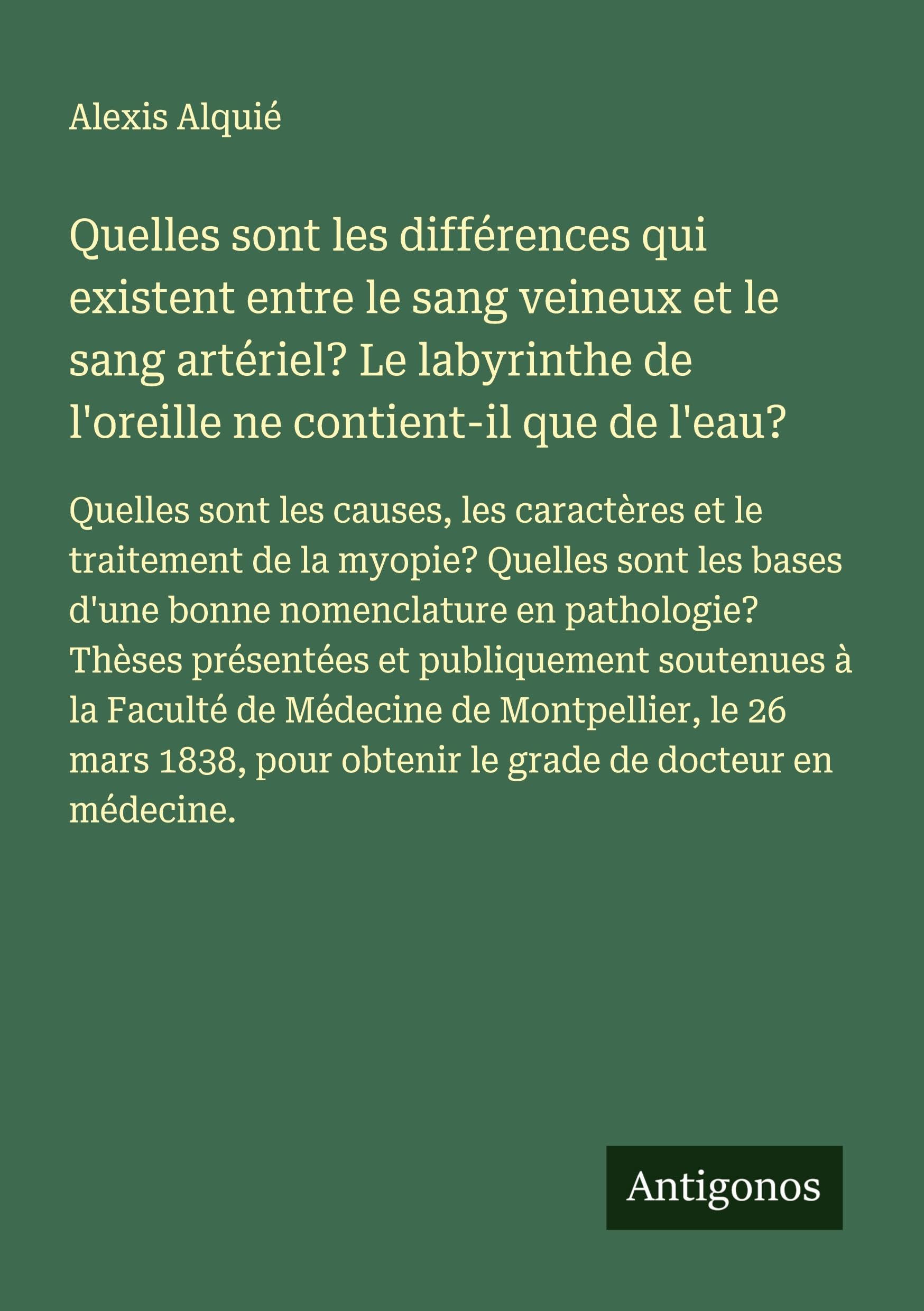 Quelles sont les différences qui existent entre le sang veineux et le sang artériel? Le labyrinthe de l'oreille ne contient-il que de l'eau? Classics