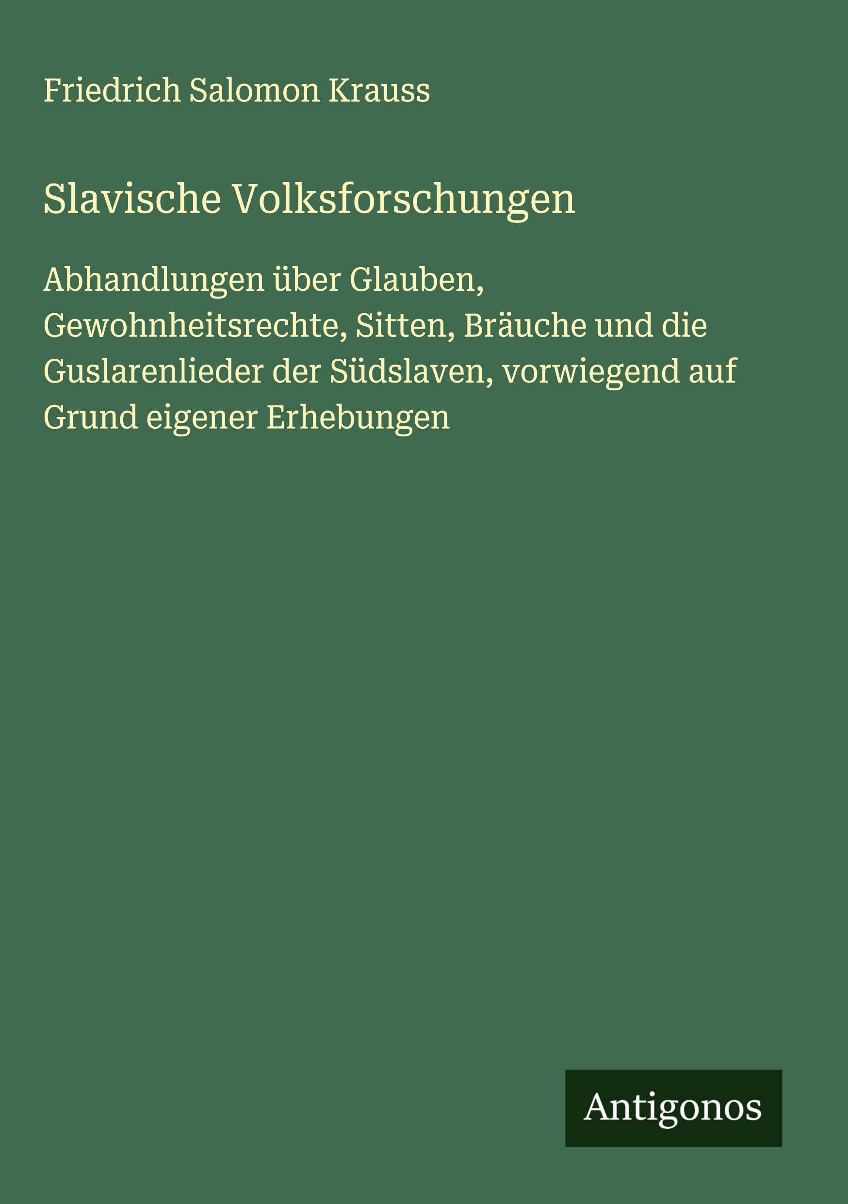 Slavische Volksforschungen Classics