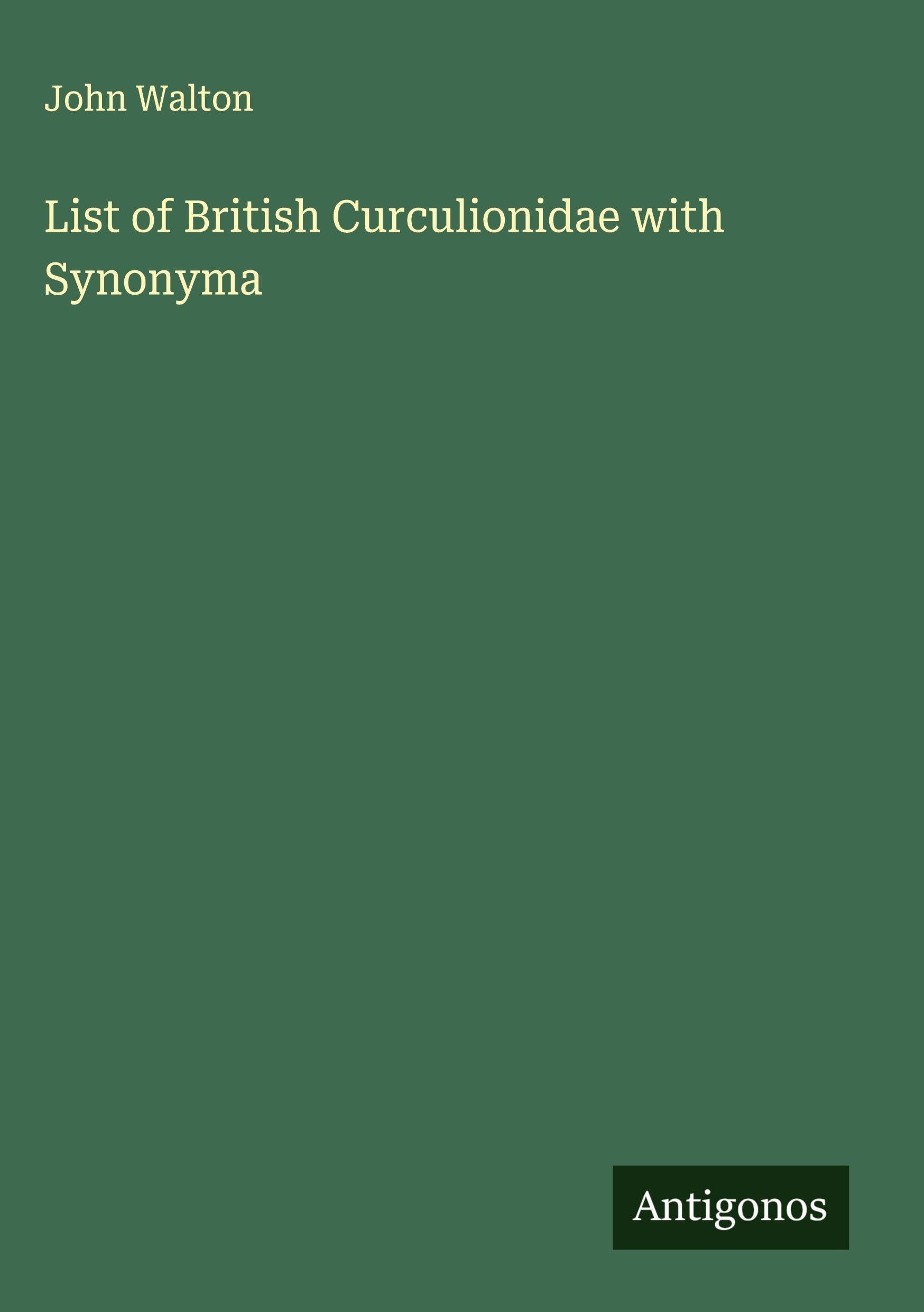 List of British Curculionidae with Synonyma Classics