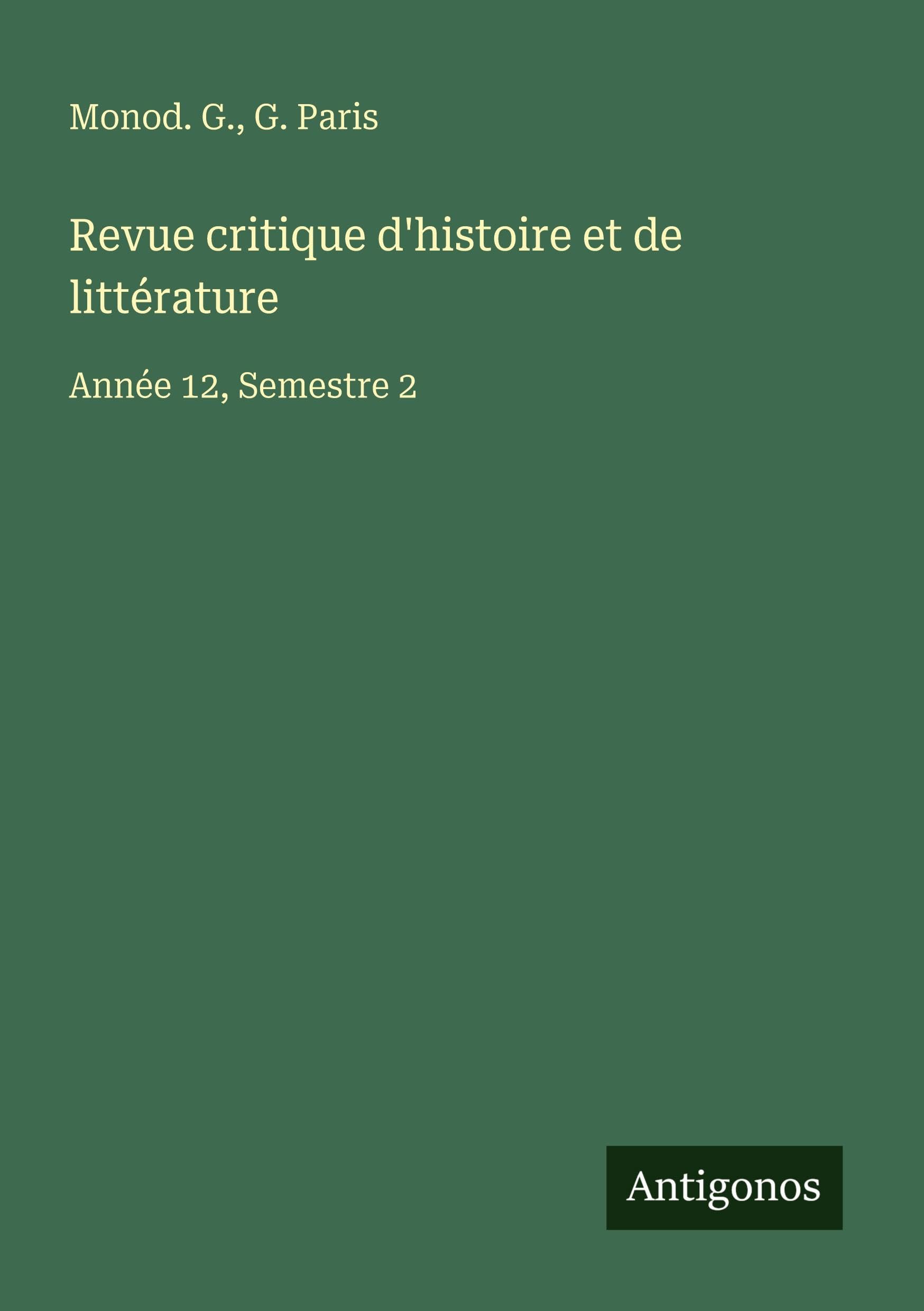 Revue critique d'histoire et de littérature Classics