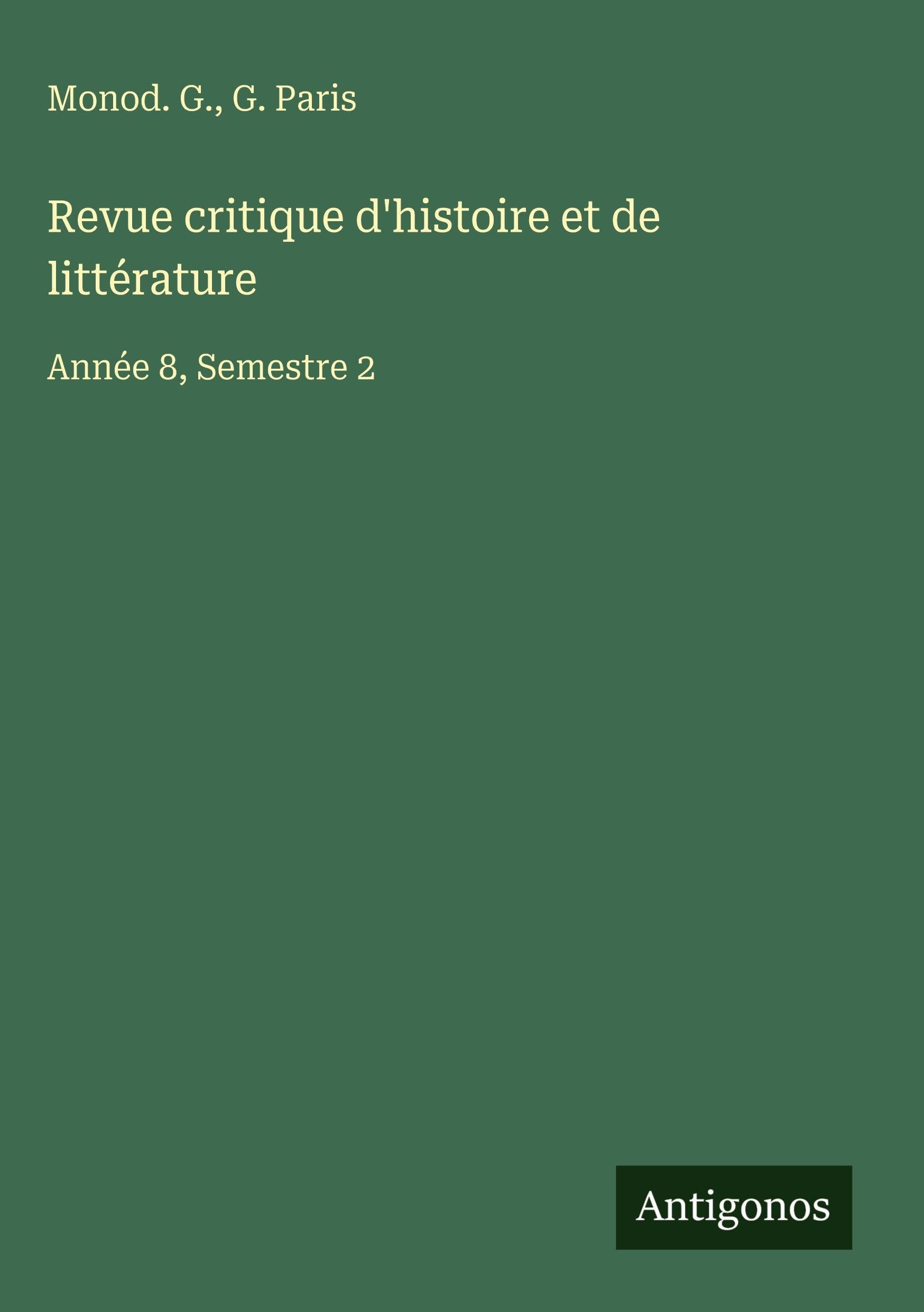 Revue critique d'histoire et de littérature Classics